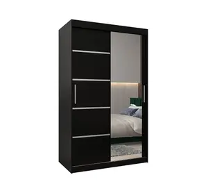 Verona 02 Contemporary 2 Mirrored Sliding Door Wardrobe 5 Shelves 2 Rails Black Matt (H)2000mm (W)1200mm (D)620mm