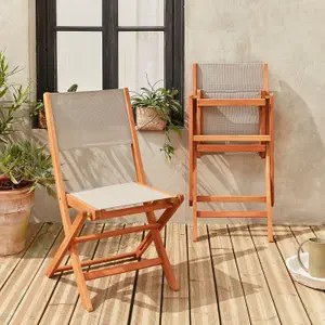 sweeek. Pair of foldable wooden garden chairs Almeria Taupe Grey 50x58.7x89 cm