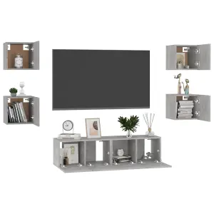 Berkfield 6 Piece TV Cabinet Set Concrete Grey Engineered Wood