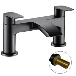 Matt Black Curve Waterfall Deck Mounted Bath Tap Dual Lever Bathroom Filler Taps