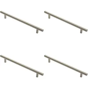 4x Round T Bar Cabinet Pull Handle 252 x 12mm 192mm Fixing Centres Satin Nickel