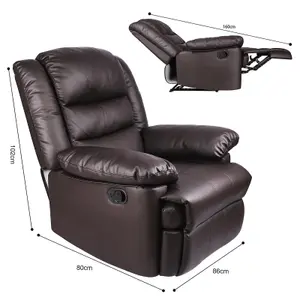 Onemill Adjustable Leather Recliner Chair Armchair Sofa for Living Room Lounge(Brown)