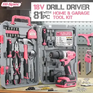 18V Drill Pink Electric Cordless Power Drill Screwdriver 81 Pc Tools Kit Set DIY