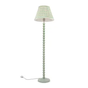 ValueLights Bobbles Sage Green Bobbin Floor Lamp with Pink Aztec Pleated Shade