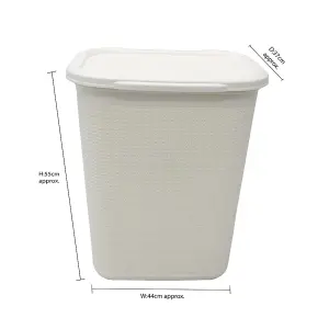 JVL Knit Design Loop Plastic Rectangular Lidded Washing Laundry Basket, Ivory