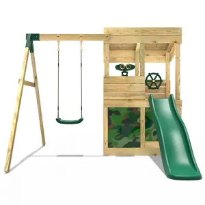 Rebo Wooden Children's Garden Swing Set with Monkey Bars - Comet Green