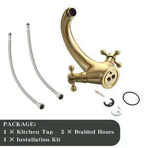 BATHWEST Victorian Polished  Brass Basin Mixer Taps  Cross Handle Bathroom Sink Taps Gold Faucet