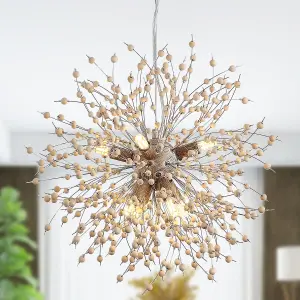 Garwarm 8-Light Wooden Beads Dandelion Chandelier