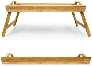 Bamboo Food Serving TV Tray with Handles Portble and Folding Legs Dinner Breakfast Lap Table Mat