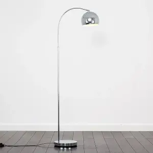 ValueLights Modern Polished Chrome Curved Stem Floor Lamp With Chrome Shade