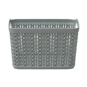 JVL Knit Design Loop Plastic Set of 3 Storage Boxes, Grey