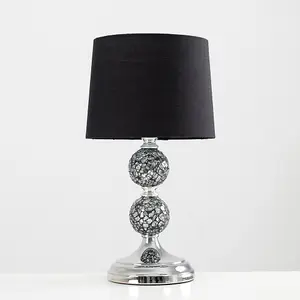 ValueLights Harmony Pair of Modern Decorative Chrome and Mosaic Crackle Glass Table Lamps with Black Shade