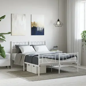 Berkfield Metal Bed Frame with Headboard and Footboard White 120x190 cm 4FT Small Double