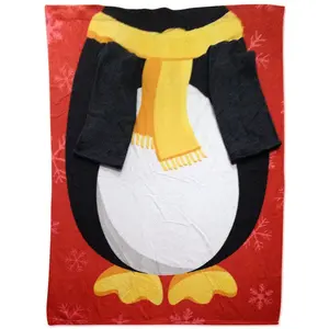 Snug-Rug Penguin Fleece Blanket with Sleeves Novelty Christmas Sleeved Wearable