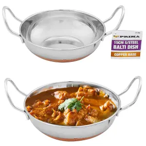 4pc 15cm Balti Dish Karahi Metal Curry Serving Stainless Steel Copper Base New