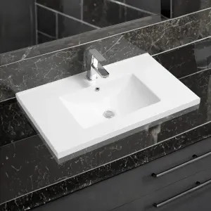 5001 Ceramic 80cm x 45cm Mid-Edge Inset Basin with Scooped Bowl