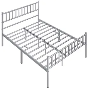 Yaheetech Silver 4ft6 Double Metal Bed Frame with Slatted Headboard and Footboard