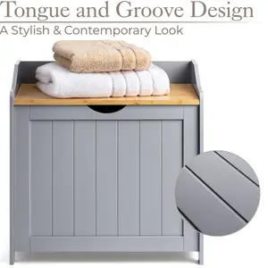 Wooden Laundry Box Bin Grey Bamboo Bathroom Storage Basket Linen Chest Christow