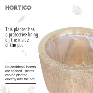 HORTICO™ Indoor Plant Pot, (Dia) 26cm RADIAL Round Wooden Planter for House Plants with Waterproof Liner D26 H24 cm, 8.4L