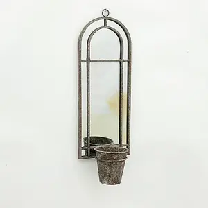 64cm Lucrezia Wall Mirror With Single Planter - Metal - L15 x W20 x H65 cm