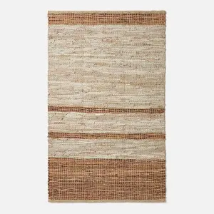 Homescapes Brown Recycled Leather Handwoven Stripe Rug, 90 x 150 cm