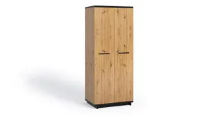 Luxurious Ines 09 Hinged Wardrobe 90cm - Timeless Oak Artisan & Black - W900mm x H2150mm x D600mm