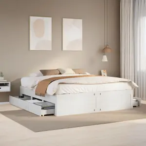 Berkfield Bed Frame without Mattress with Drawers White 180x200 cm Super King Solid Wood Pine