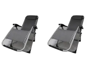 Zero Gravity Reclining Garden Chairs x2 (Folding Sun Lounger Patio Furniture)