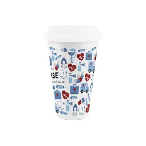 Nurse Ceramic Travel Mug - Novelty Medical Training Trades Gift for New Job - Double-Walled Insulated Hot/Cold Drinks Cup Present