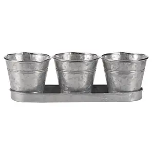 3 x Windowsill Herb Pots - Powder Coated Metal Mini Plant Pots with Drainage Holes & Tray - H10 x W35 x D11.5cm, Steel