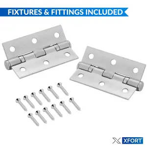 XFORT 3 Inch (75mm) Satin Chrome Ball Bearing Hinges, Steel Door Hinge for Wooden Doors (2 Pairs)