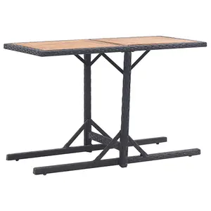 Berkfield Garden Table Black Solid Acacia Wood and Poly Rattan