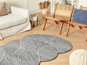 Wool Oval Area Rug 140 x 200 cm White and Graphite Grey ZABOL