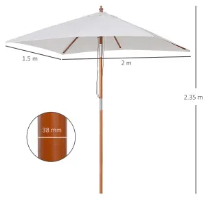 Outsunny Wooden Patio Umbrella Market Parasol Outdoor Sunshade Cream White