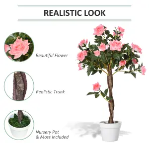 Outsunny 90cm Artificial Rose Tree, Fake Decorative Plant, Pink