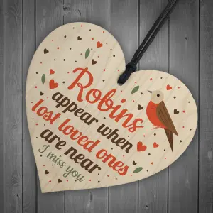 Red Ocean Robins Appear When Lost Loved Ones Are Near Wooden Hanging Heart Memorial Christmas Tree Decoration Plaque