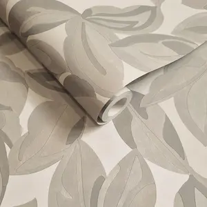 Holden Botanical Abstract Leaf Large Foliage Leaves Beige Wallpaper