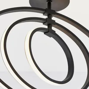 LED Semi Flush Ceiling Light 21W Warm White Matt Black Hoop Ring Feature Strip