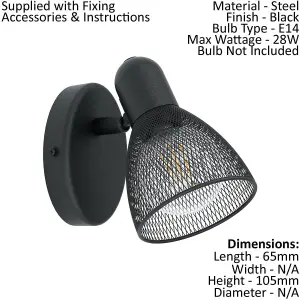 Wall Spot Light Colour Black Steel Shade Black Circluar Open Mesh Bulb E14 28W