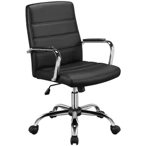 Yaheetech Height Adjustable PU Leather Office Chair with Armrests - Black