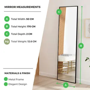 Alcantera Rectangle Metal Frame Wall Mirror Simple and Elegant Modern Design Gold / 170cm H x 50cm W