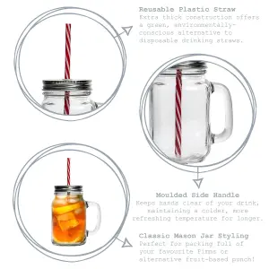 Rink Drink - Mason Drinking Jar Glasses with Straws - 450ml - Pack of 4