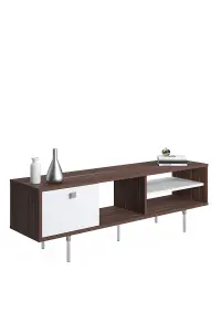 Mika TV Stand with 3 Shelves and 1 Cabinet, 140 x 35 x 45 cm TV Unit Table for TVs up to 60 inch, Walnut