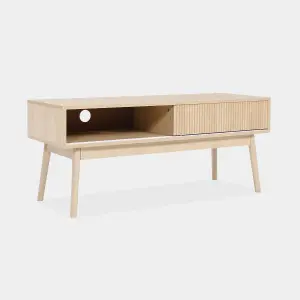 sweeek. 115cm grooved wood detail TV stand Linear Natural 115x40x48 cm