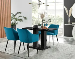 Furniturebox Imperia 4 Modern Black High Gloss Dining Table & 4 Blue Calla Black Leg Chairs