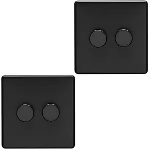 2 PACK 2 Gang Dimmer Switch 2 Way LED SCREWLESS MATT BLACK Light Dimming Wall