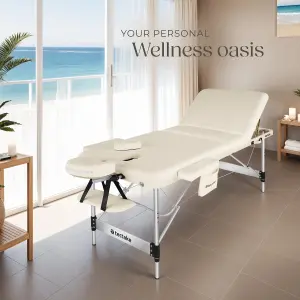 Massage Table Ko Tao - 3 zones, 78cm wide, aluminium frame, folding, carry bag - beige