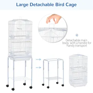 PawHut Bird Cage for Budgie Finch Canary Parakeet W/ Stand Sliding Tray White