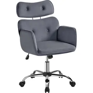 Yaheetech Velvet Desk Chair with Adjustable Headrest - Dark Grey