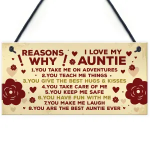 Red Ocean Reasons Why I Love My Auntie 40th 50th 60th Birthday Card Gift Plaque Mothers Day Gift For Auntie Sister Gift Keepsake